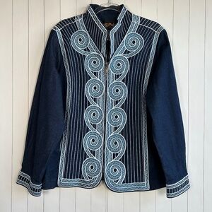 Bob Mackie plus size 1X denim jacket embroidered blue cotton wearable art wester